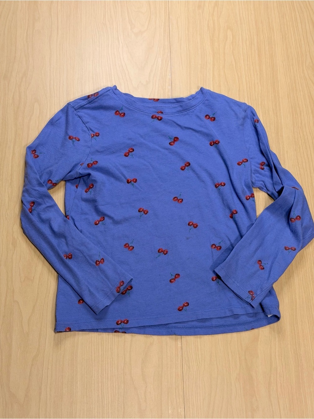 Girls Long Sleeve Cherry Print Top - Blue
